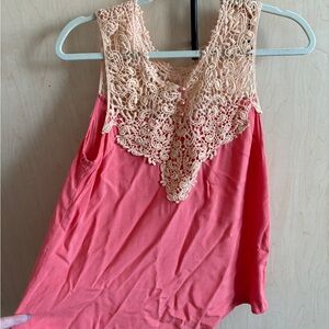 Coral Lace-Trimmed Sleeveless Tunic Tank